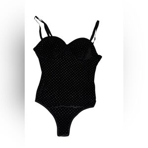 Motel Black Velvet Rhinestone Bodysuit • Bustier Style • XS